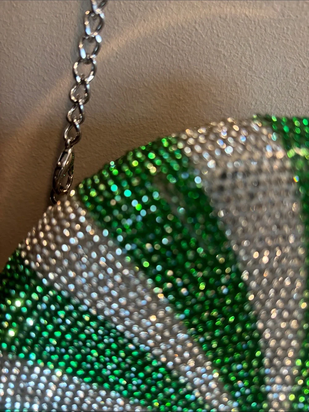 Green & White Beaded Round Crossbody Bag